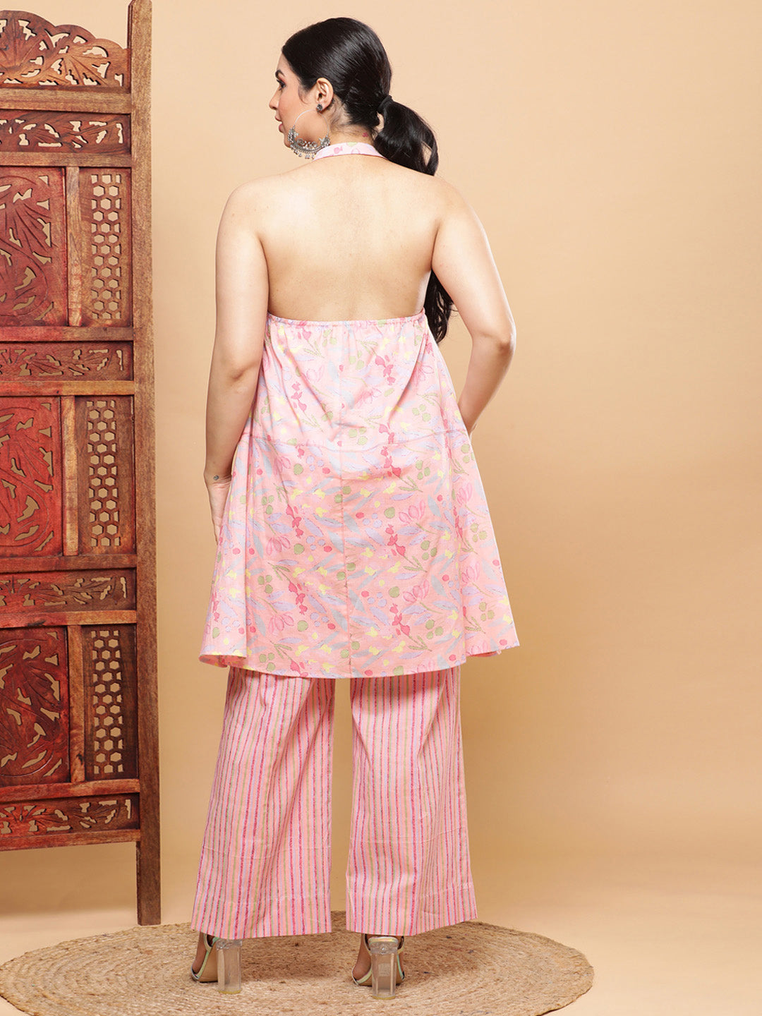 BohoJazz Pink Vacay Halter Top with Comfort Pants Co-ord Set