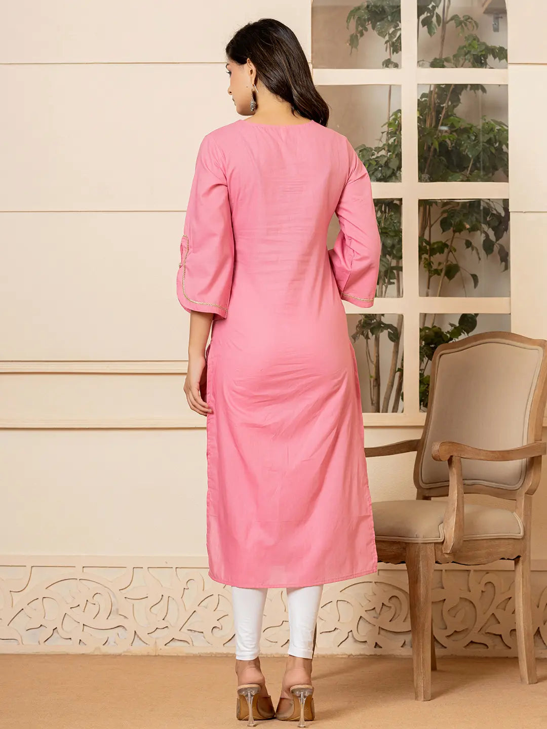 Yufta Pink Hand Painted Straight Kurta - Distacart
