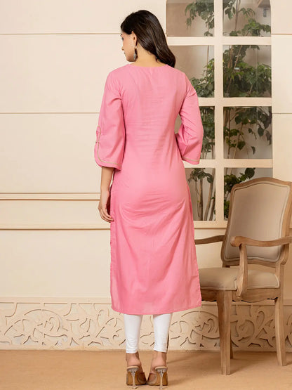 Yufta Pink Hand Painted Straight Kurta - Distacart