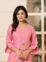 Thumbnail for Yufta Pink Hand Painted Straight Kurta - Distacart