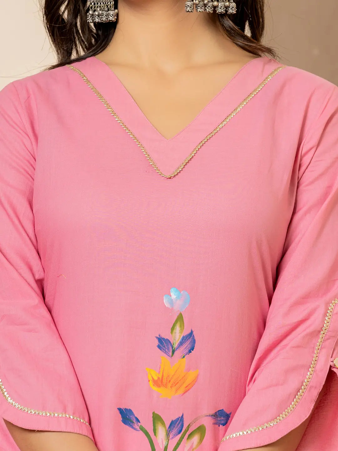 Yufta Pink Hand Painted Straight Kurta - Distacart