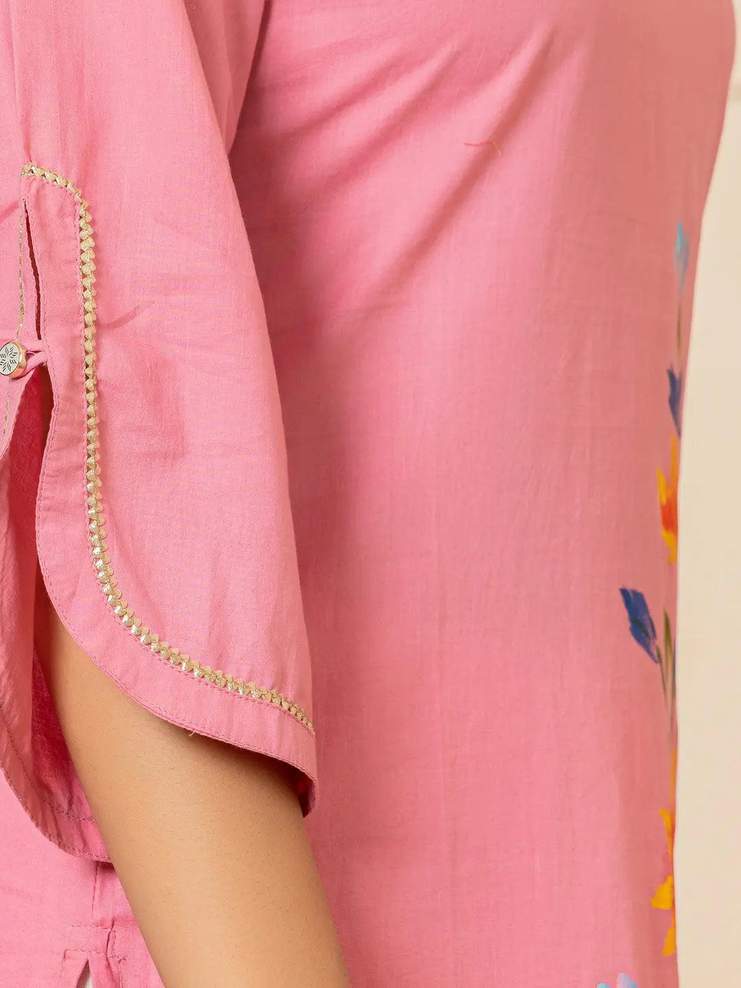 Yufta Pink Hand Painted Straight Kurta - Distacart