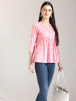 Thumbnail for Yufta Pink Handloom Cotton Gathered Or Pleated Top