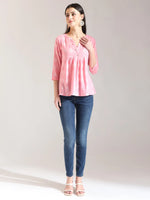 Thumbnail for Yufta Pink Handloom Cotton Gathered Or Pleated Top