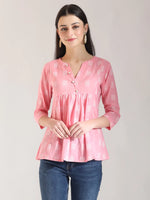 Thumbnail for Yufta Pink Handloom Cotton Gathered Or Pleated Top