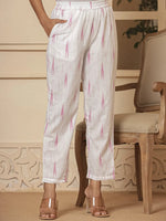 Thumbnail for Yufta Pink Ikat Print Straight Strappy Kurta Trouser And Dupatta Set