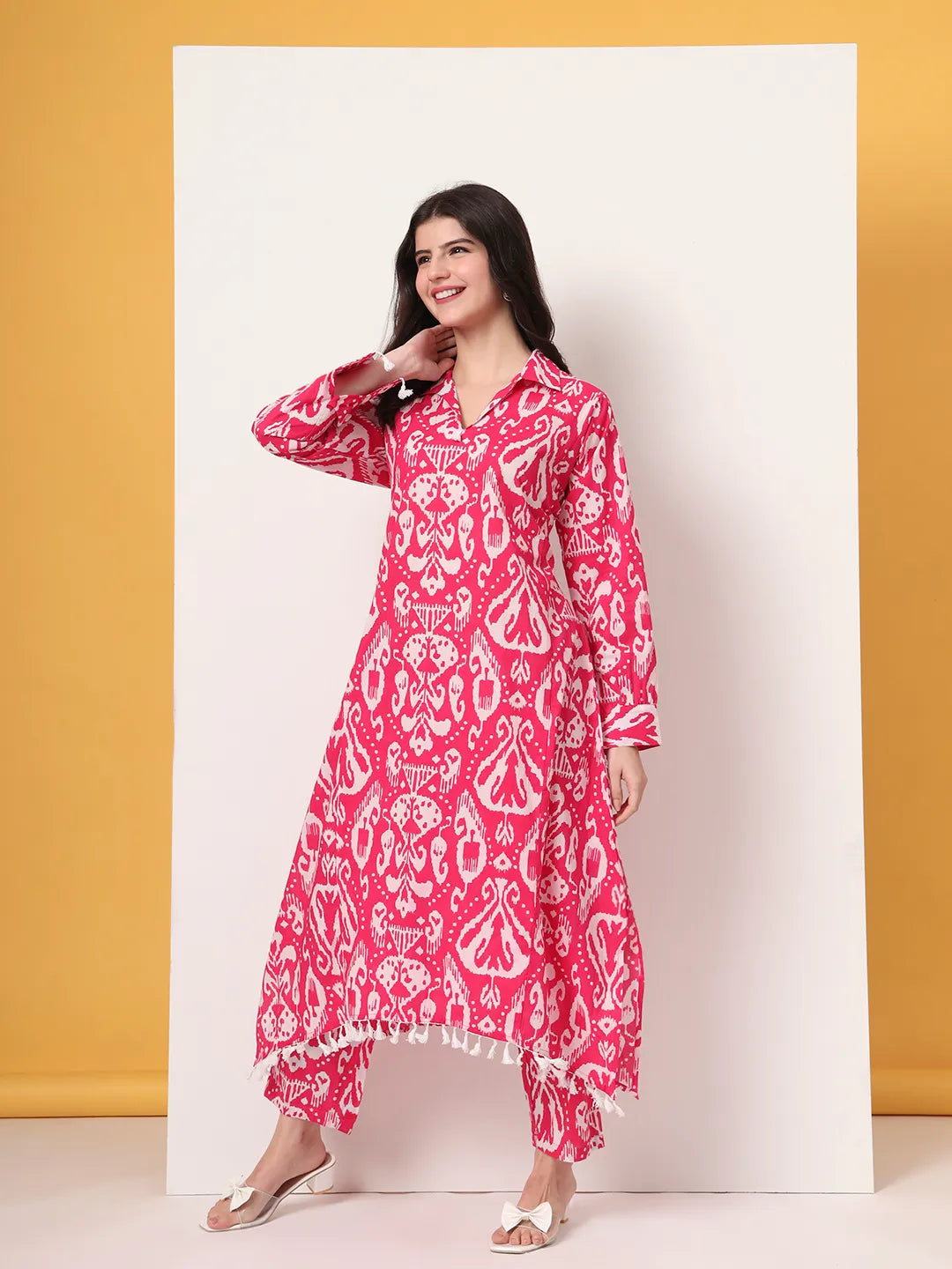 Yufta Pink Ikat Pure Cotton Cord Set - Distacart