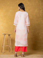 Thumbnail for Yufta Pink Linen Kurta Dupatta Pant Set