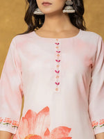 Thumbnail for Yufta Pink Linen Kurta Dupatta Pant Set