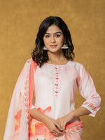 Thumbnail for Yufta Pink Linen Kurta Dupatta Pant Set