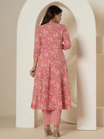 Thumbnail for Yufta Pink Mirror_Work Cotton Anarkali Kurta Duppta Set