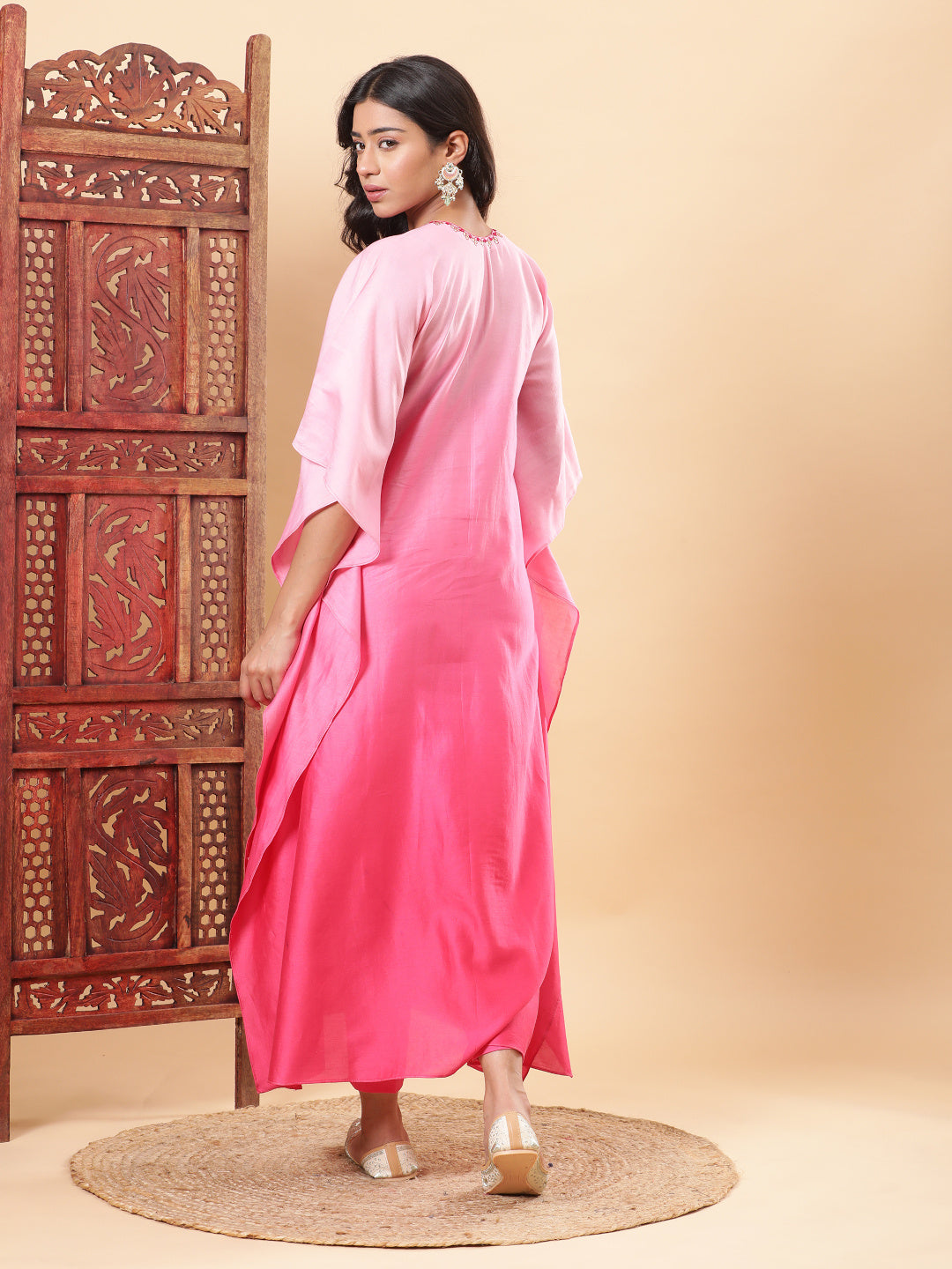 BohoJazz Pink Ombre Embroidered Kaftan with Pants