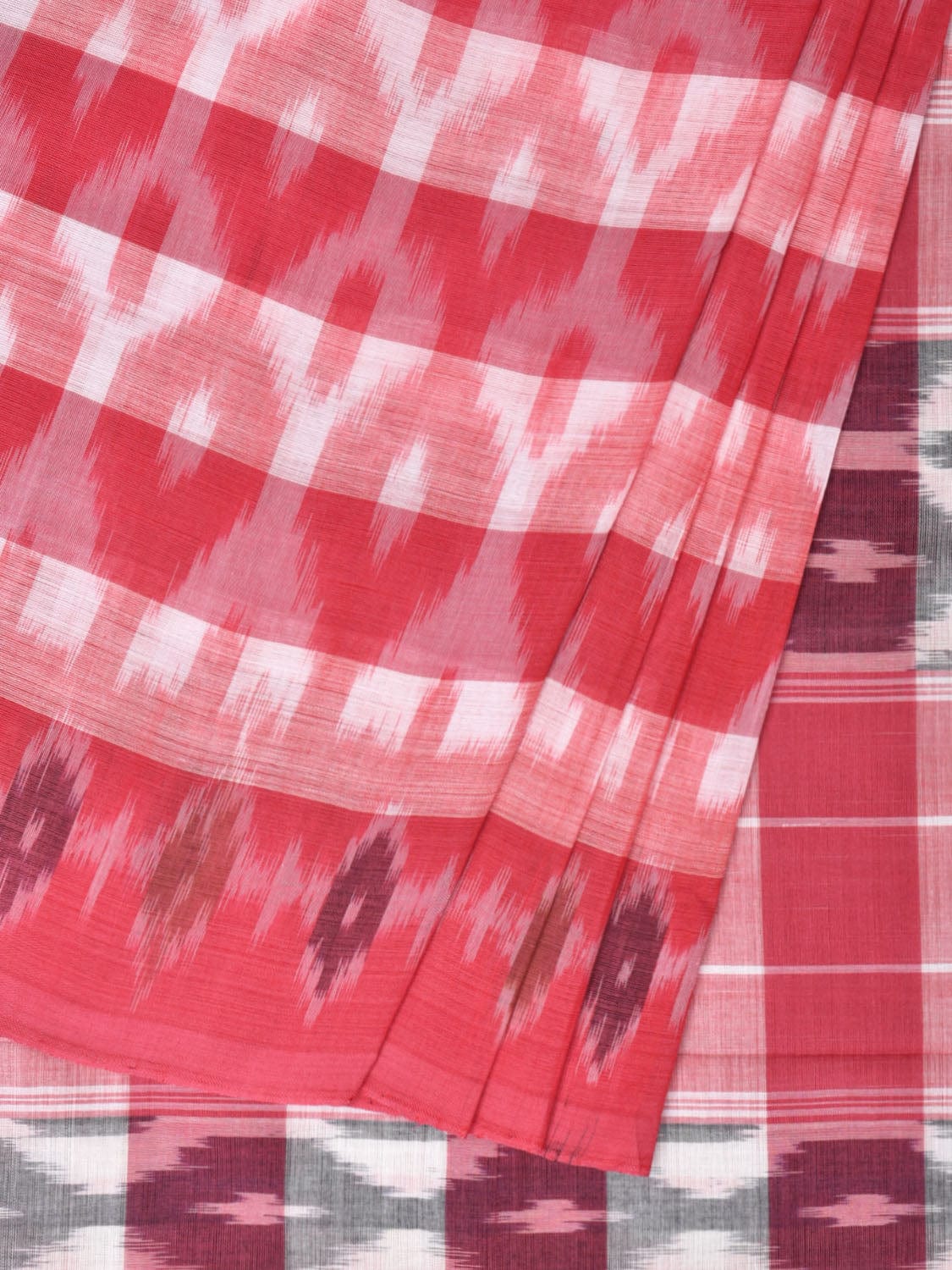 Pink Pochampally Ikat Cotton Handloom Saree with Strips Design No Blouse - Global Threads - Distacart