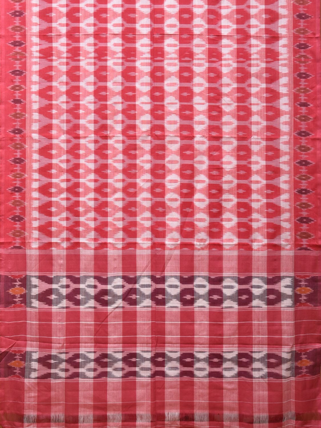 Pink Pochampally Ikat Cotton Handloom Saree with Strips Design No Blouse - Global Threads - Distacart