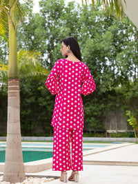 Thumbnail for Yufta Pink Polka Dot Print Top And Trouser Co Ord Set