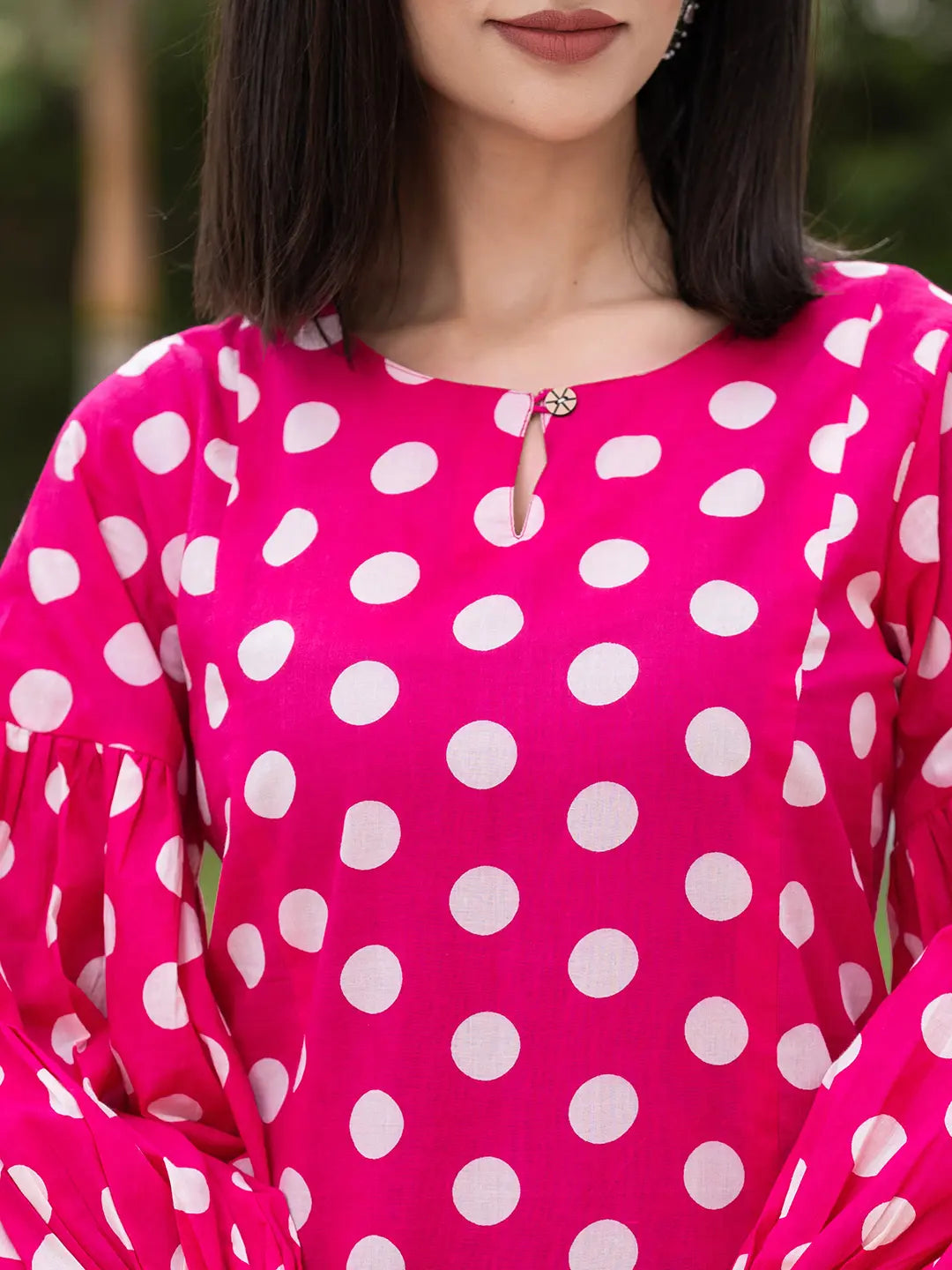 Yufta Pink Polka Dot Print Top And Trouser Co Ord Set