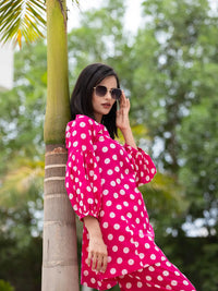 Thumbnail for Yufta Pink Polka Dot Print Top And Trouser Co Ord Set