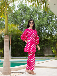 Thumbnail for Yufta Pink Polka Dot Print Top And Trouser Co Ord Set