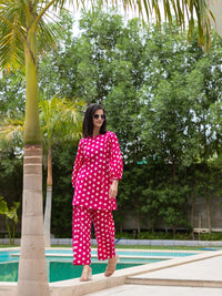 Thumbnail for Yufta Pink Polka Dot Print Top And Trouser Co Ord Set
