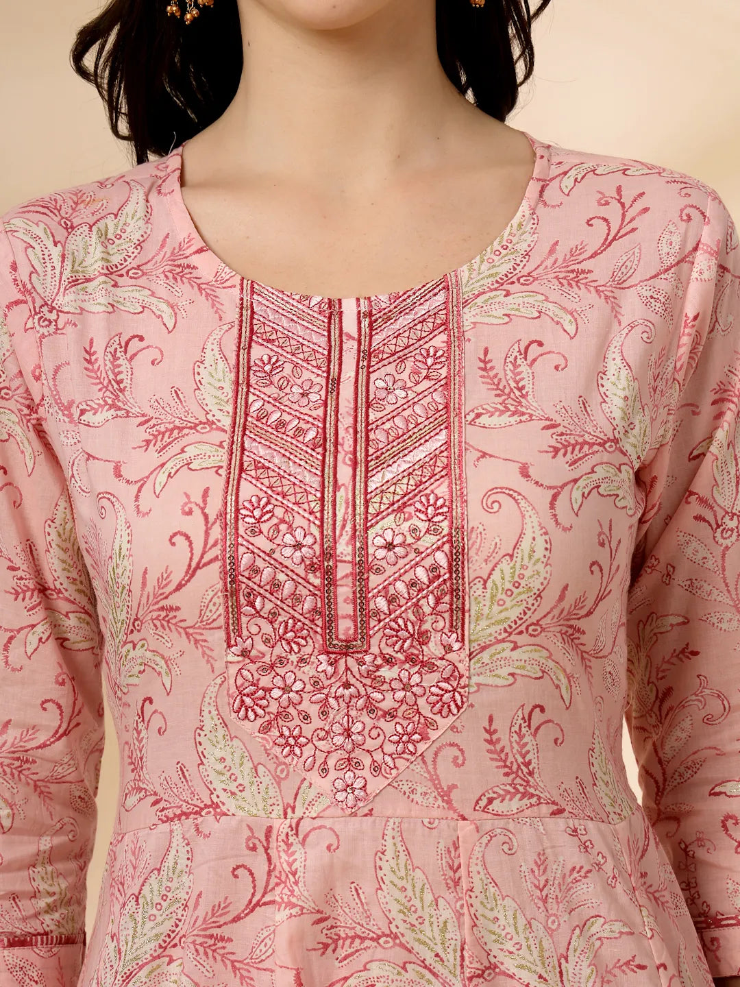 Yufta Pink Pure Cotton Anarkali Dupatta Pant Set