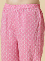 Thumbnail for Yufta Pink Pure Cotton Anarkali Piping Kurta Dupatta Pant Set