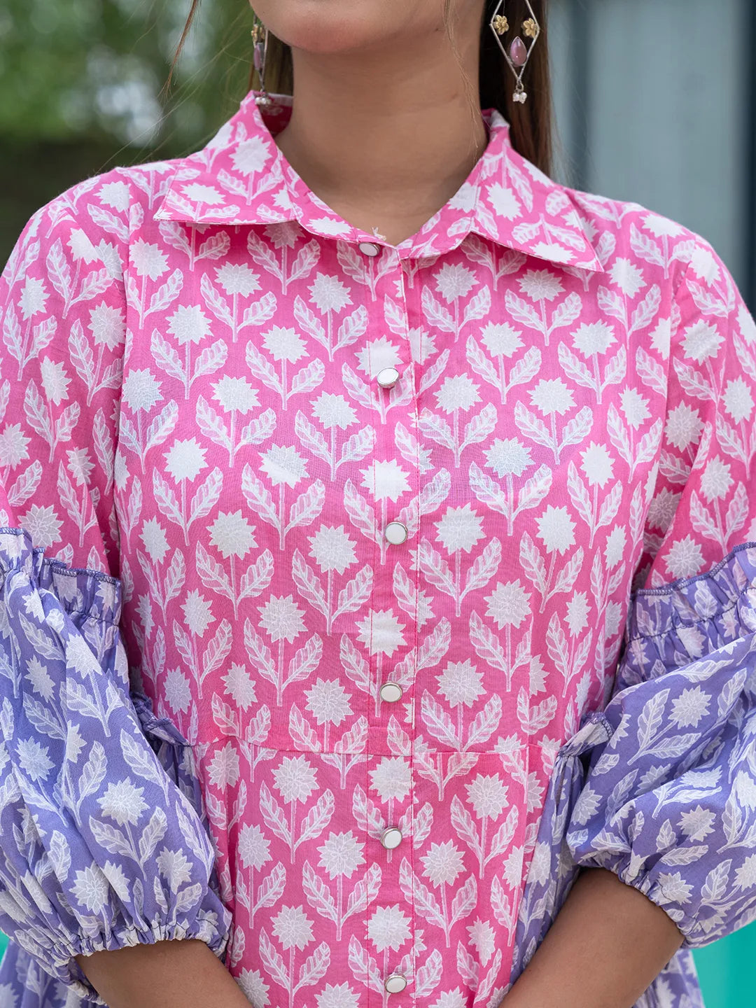 Yufta Pink Pure Cotton Colourblocking A-Line Dress