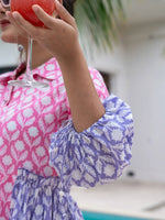 Thumbnail for Yufta Pink Pure Cotton Colourblocking A-Line Dress