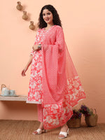 Thumbnail for Yufta Pink Pure Cotton Ethnic Motifs Straight Kurta Pant Set