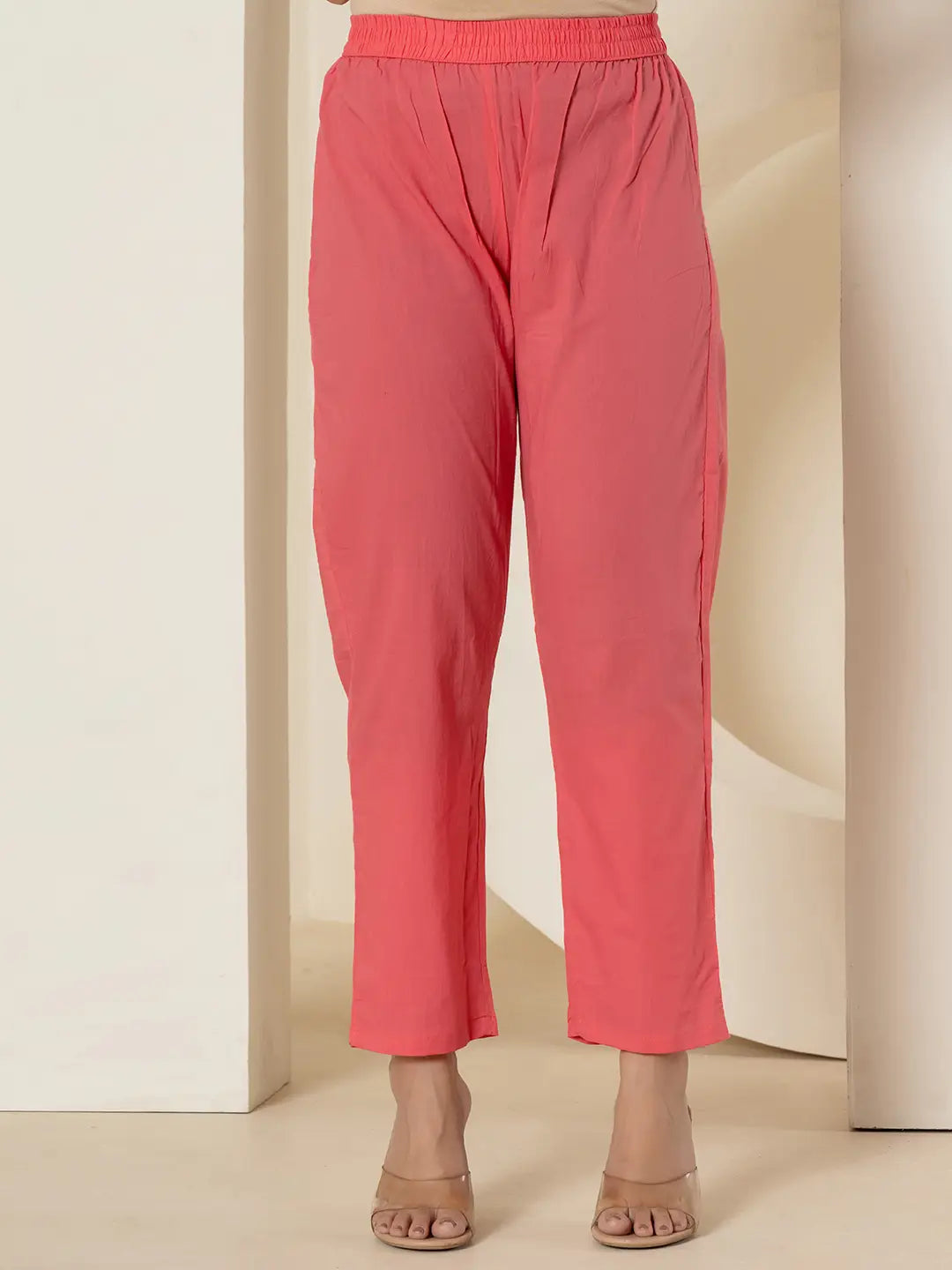 Yufta Pink Pure Cotton Fit And Flare Tiered Kurta Trouser & Dupatta Set