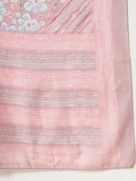Thumbnail for Yufta Pink Pure Cotton Floral Print Thread Work Kurta Set With Pant & Dupatta
