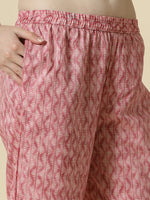Thumbnail for Yufta Pink Pure Cotton PaisleyThread Work Kurta Dupatta Pant Set