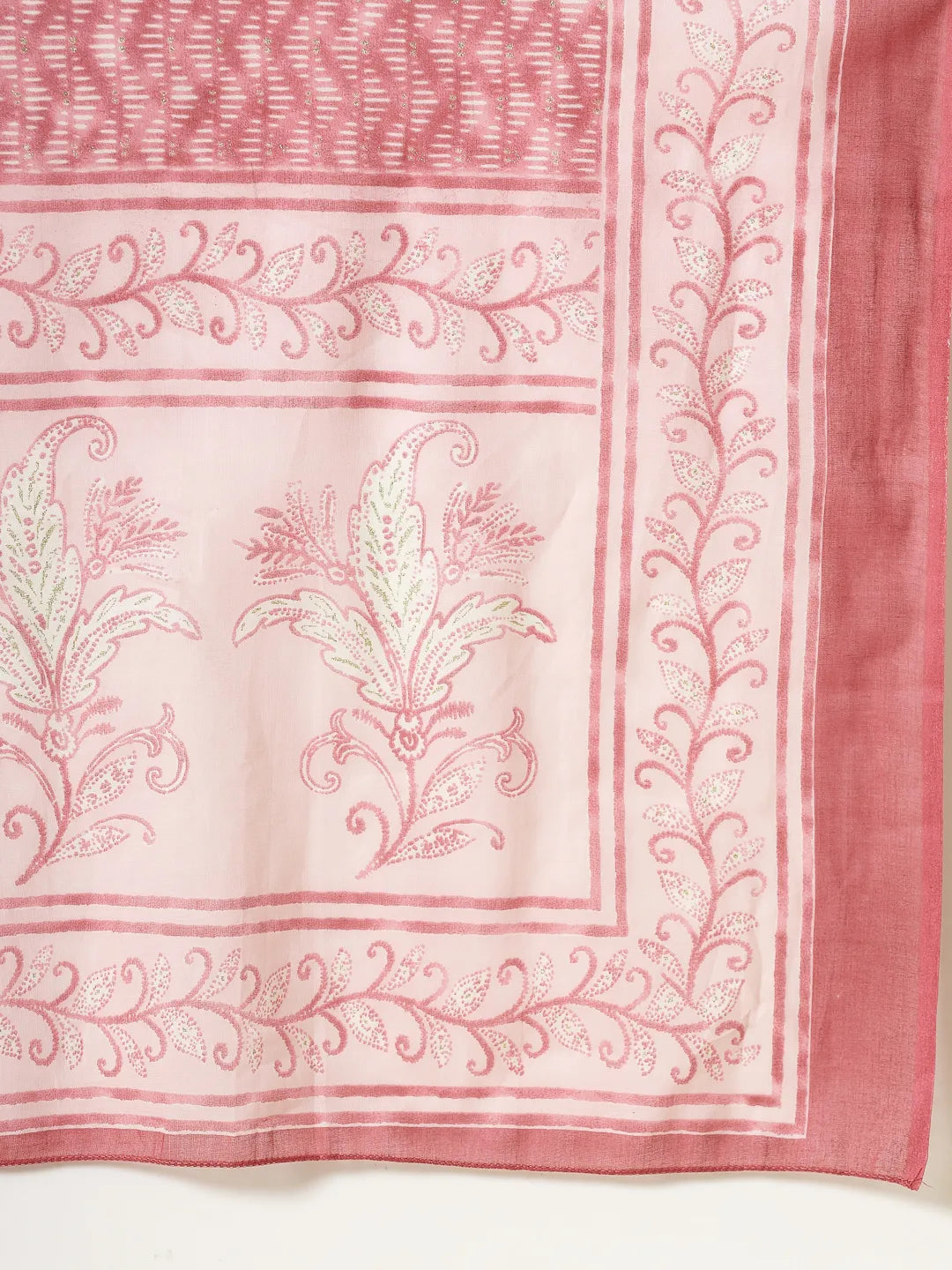 Yufta Pink Pure Cotton PaisleyThread Work Kurta Dupatta Pant Set