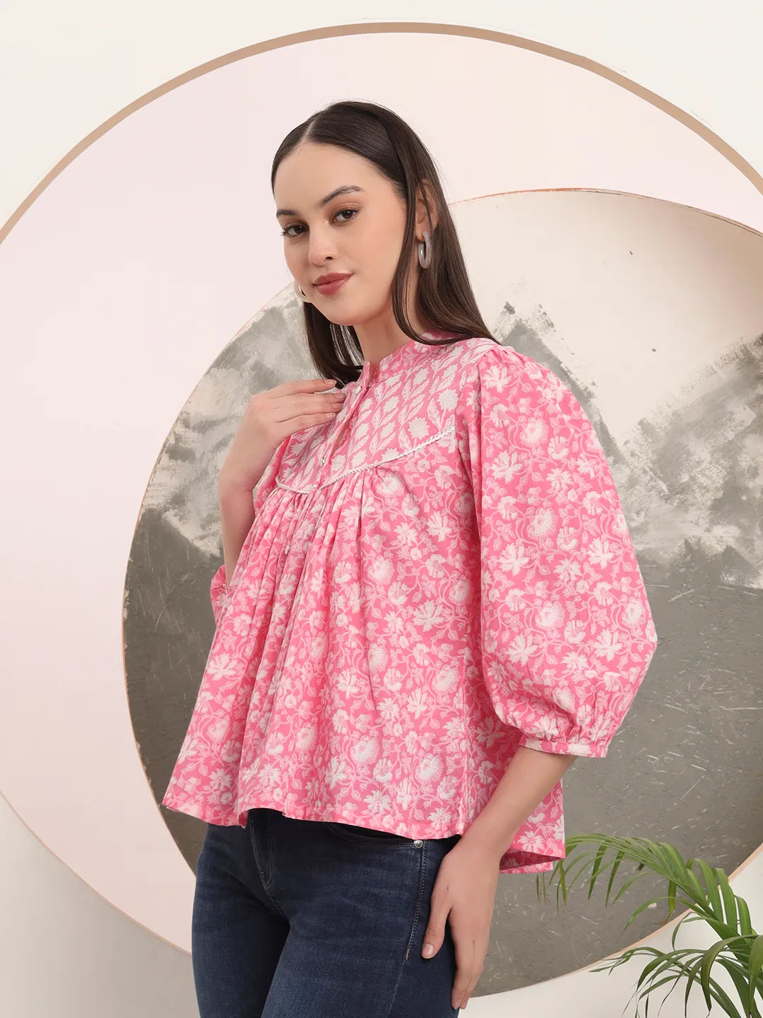 Yufta Pink Pure Cotton Top With Lace Detailings - Distacart