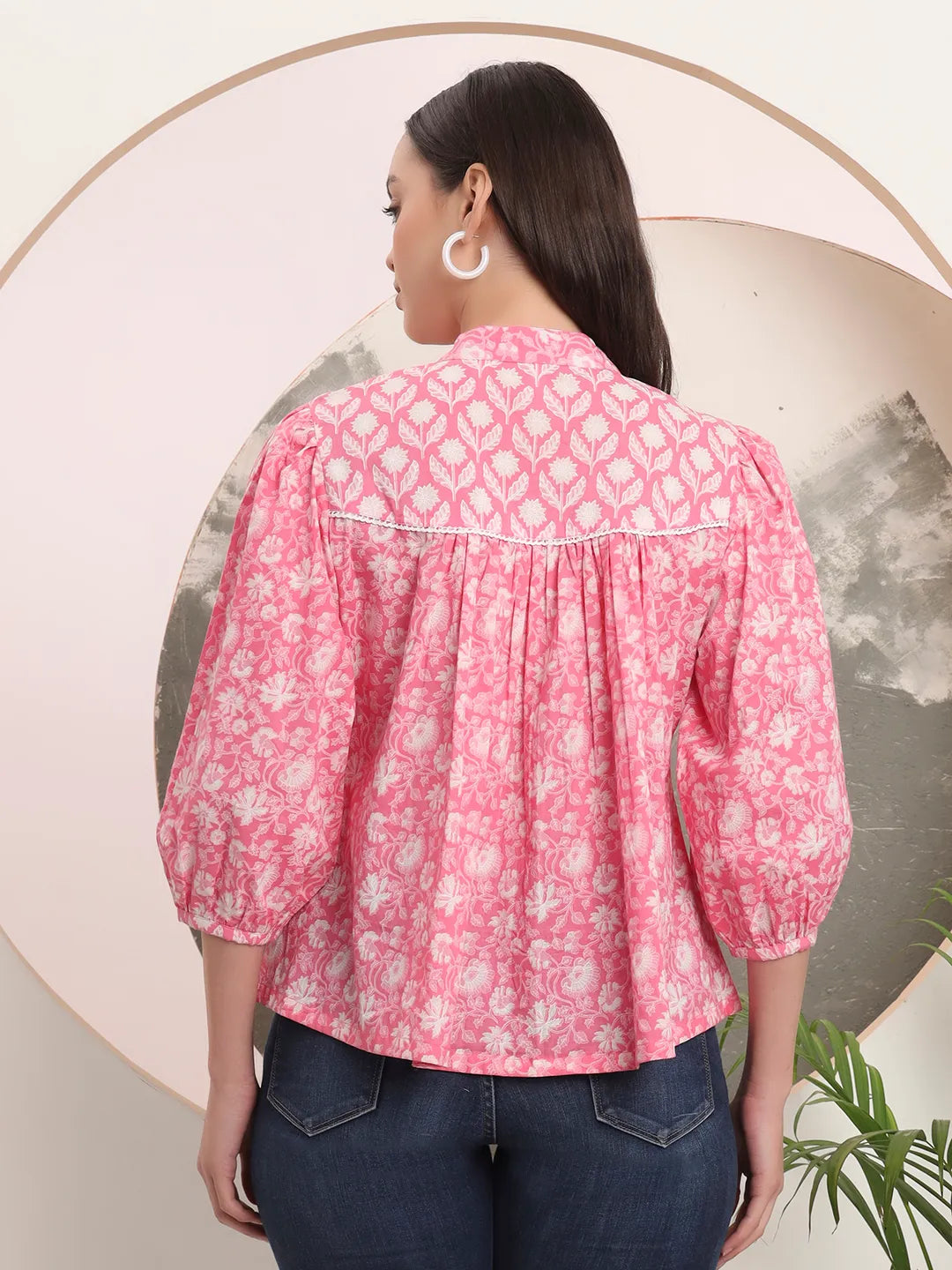 Yufta Pink Pure Cotton Top With Lace Detailings - Distacart