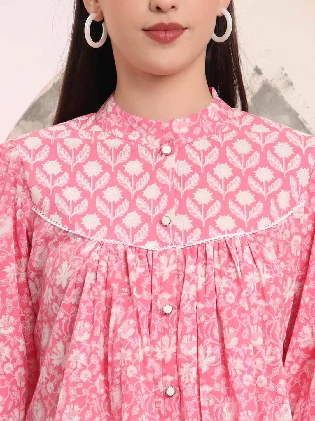 Yufta Pink Pure Cotton Top With Lace Detailings - Distacart