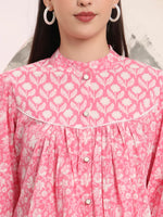 Thumbnail for Yufta Pink Pure Cotton Top With Lace Detailings - Distacart