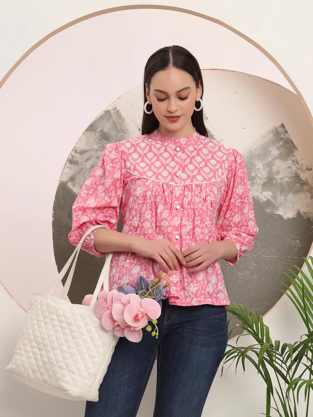 Yufta Pink Pure Cotton Top With Lace Detailings - Distacart