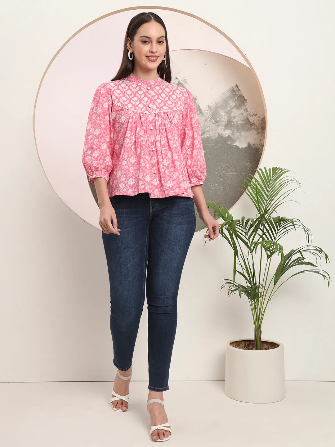 Yufta Pink Pure Cotton Top With Lace Detailings - Distacart