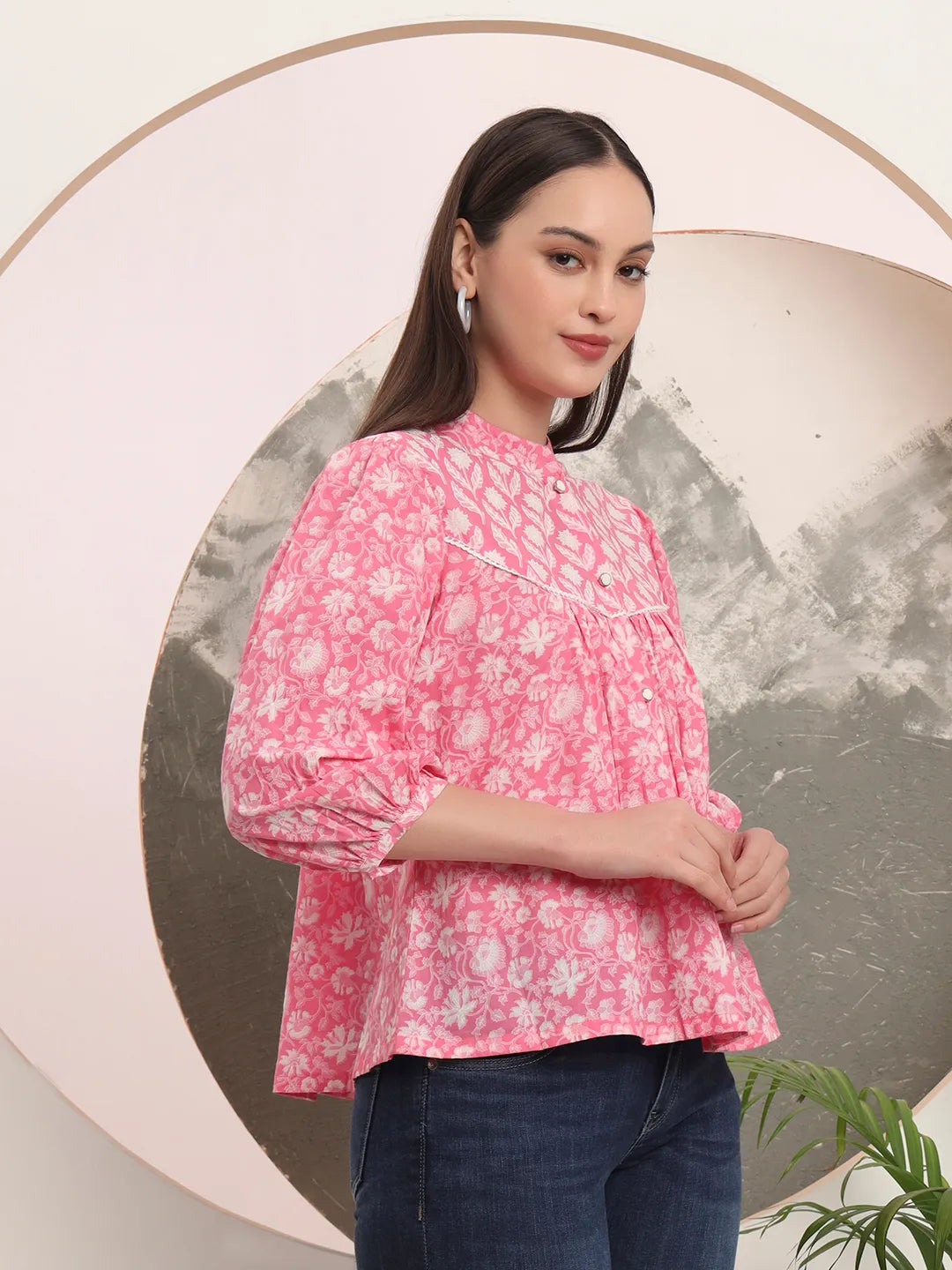 Yufta Pink Pure Cotton Top With Lace Detailings - Distacart