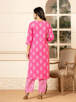Thumbnail for Yufta Pink Sequins_Work Pure Cotton Straight Kurta Dupatta Set