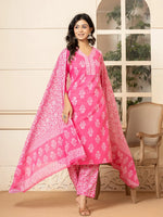 Thumbnail for Yufta Pink Sequins_Work Pure Cotton Straight Kurta Dupatta Set