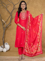 Thumbnail for Yufta Pink Silk Beads And Stones,Sequins_Work Kurta Dupatta Set - Distacart