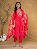 Thumbnail for Yufta Pink Silk Beads And Stones,Sequins_Work Kurta Dupatta Set - Distacart
