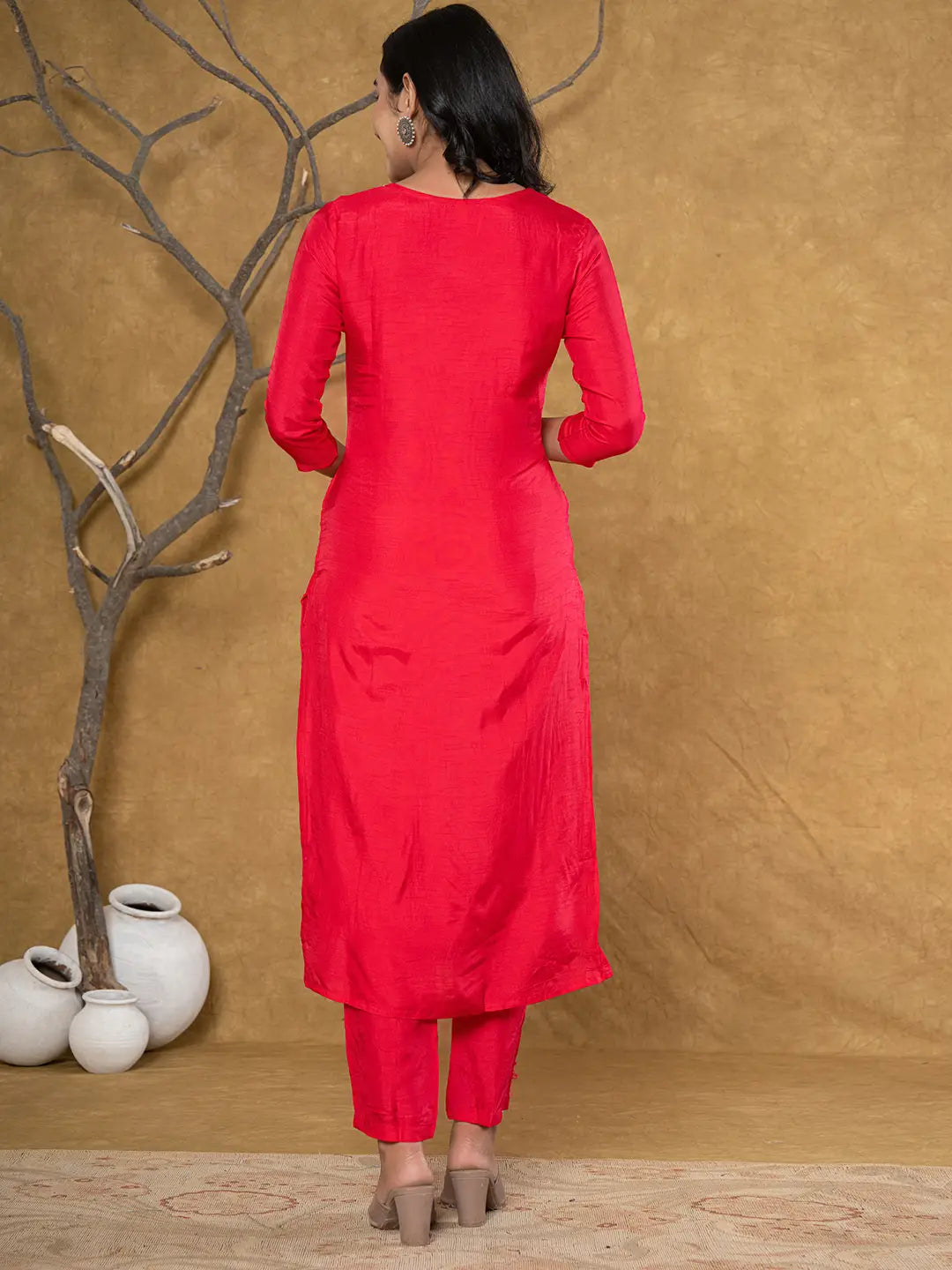 Yufta Pink Silk Beads And Stones,Sequins_Work Kurta Dupatta Set - Distacart