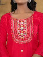 Thumbnail for Yufta Pink Silk Beads And Stones,Sequins_Work Kurta Dupatta Set - Distacart