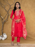 Thumbnail for Yufta Pink Silk Beads And Stones,Sequins_Work Kurta Dupatta Set - Distacart