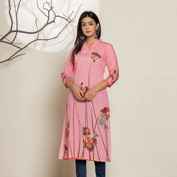 Yufta Pink Silk Blend Digital Print Kurta - Distacart
