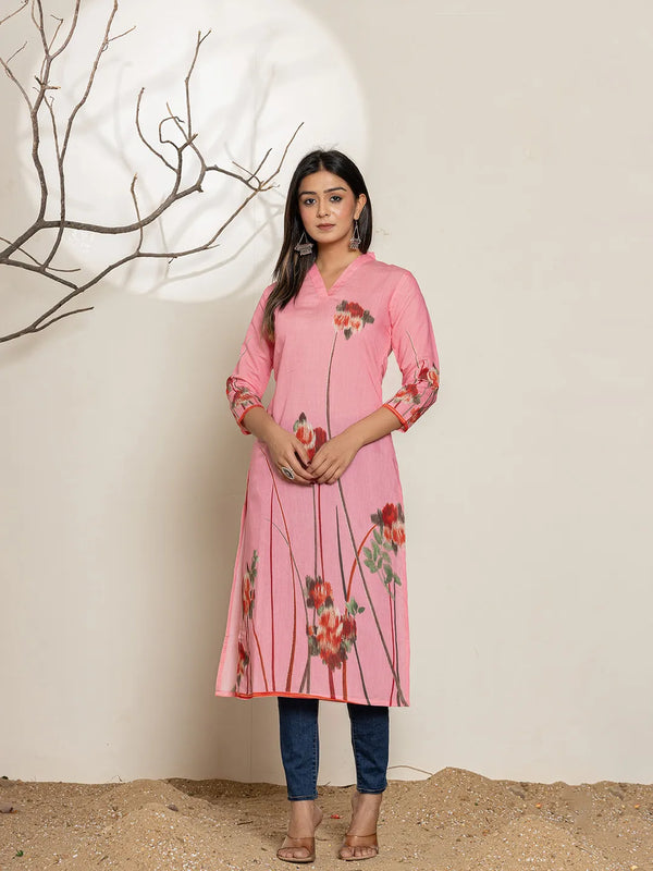 Yufta Pink Silk Blend Digital Print Kurta