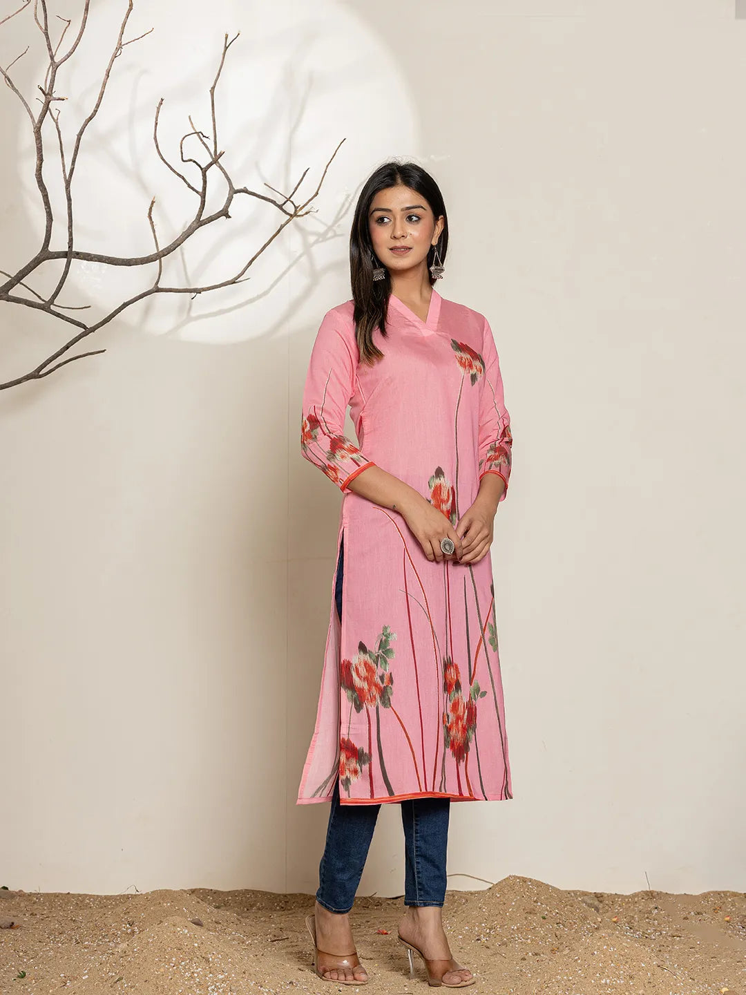 Yufta Pink Silk Blend Digital Print Kurta - Distacart