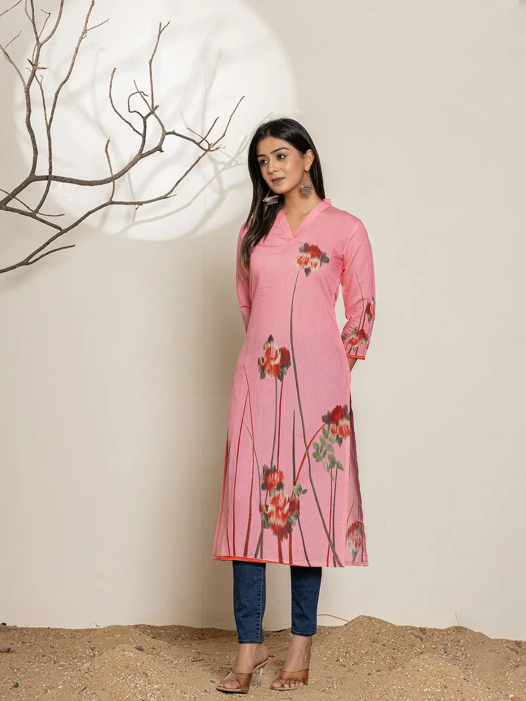 Yufta Pink Silk Blend Digital Print Kurta